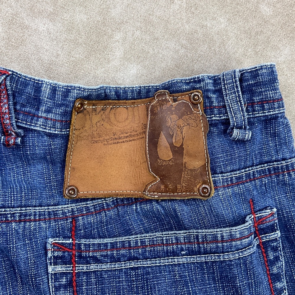 Vintage Y2K Akademiks Jeans 36x29 Embroidered Striped Punk Grunge Denim Pant - Picture 10 of 12